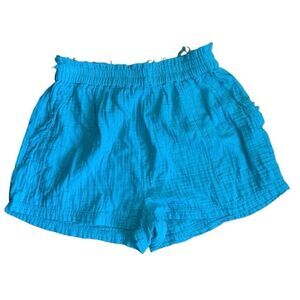 NWT GOA by Japna Women's Blue Waffle 100% Cotton Gauze Raw Hem Shorts Size Large